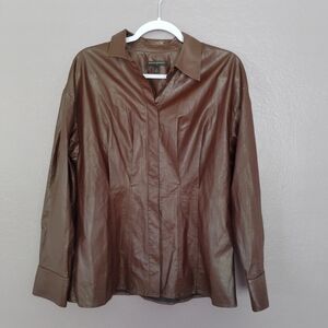 Banana Republic Brown Faux Leather Long Sleeve Button Up Tailored Size L